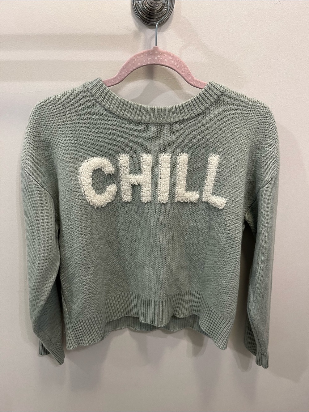 Hooked Up by IOT Sage Green CHILL Chenille Crewneck Sweater